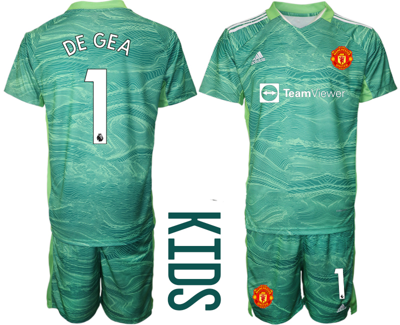 Youth 2021-2022 Club Manchester United green goalkeeper #1 Soccer Jersey->youth soccer jersey->Youth Jersey